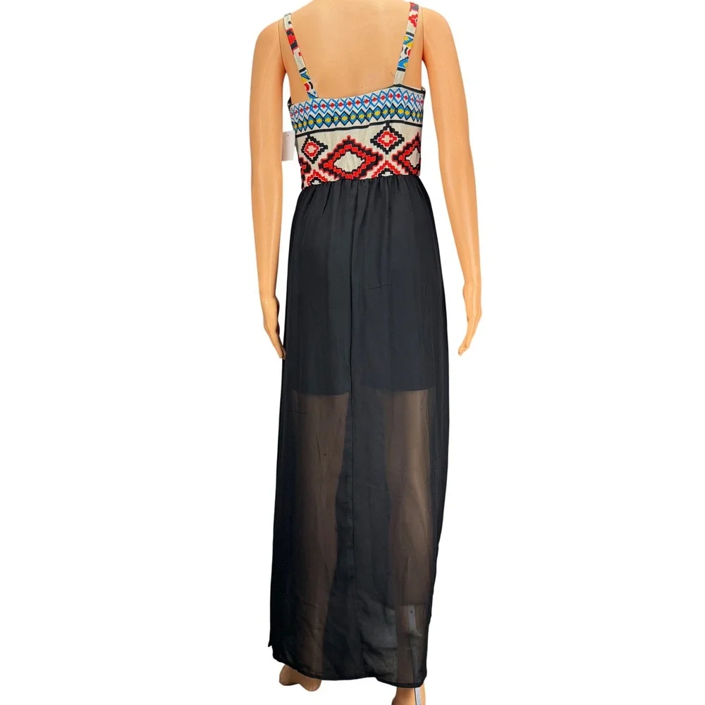 Chance or Fate‎ Los Angeles Geometric Tribal Maxi Dress Black Southwest Print L